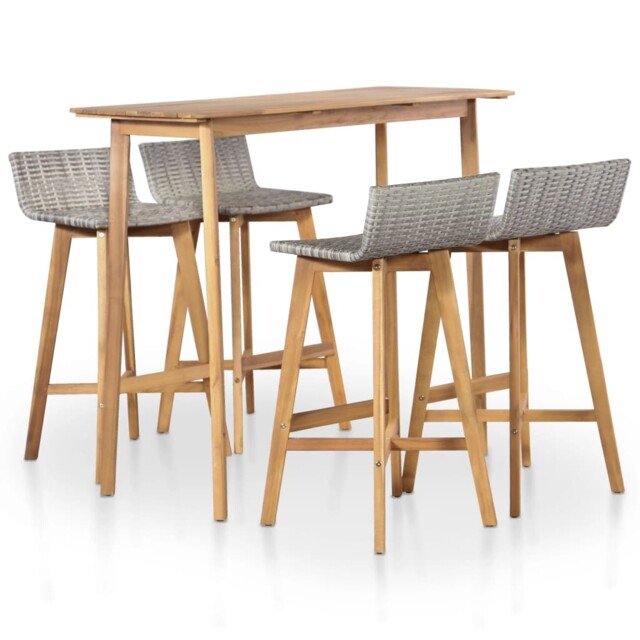 Outdoor Bar Set 5 Piece Poly Rattan Solid Acacia Wood Patio Table