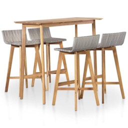Outdoor Bar Set 5 Piece Poly Rattan Solid Acacia Wood Patio Table