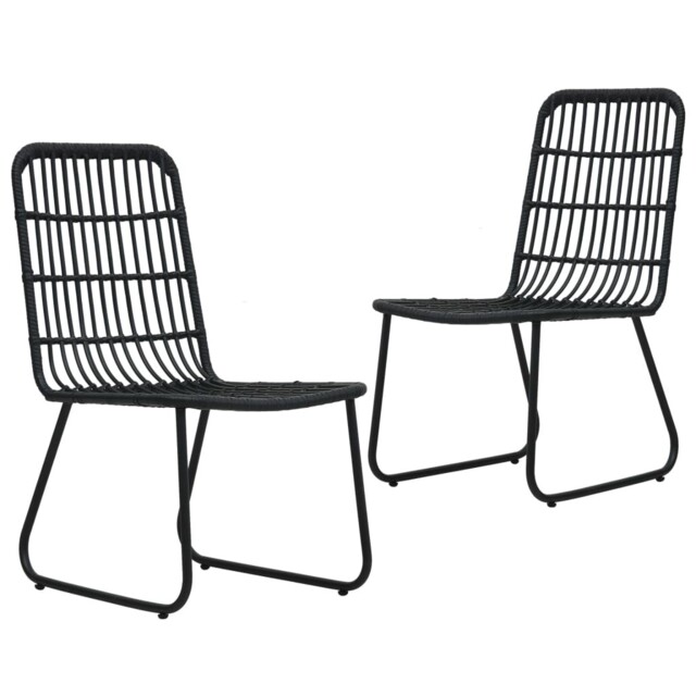 2x Garden Chairs Poly Rattan Outdoor Seating Dining Chair Oak/black