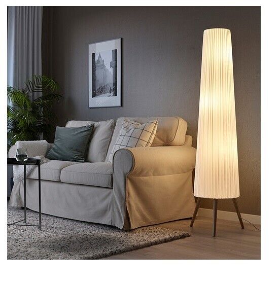 Ikea Floor Lamp With Beech/white Shade Free Standing Soft And Cozy