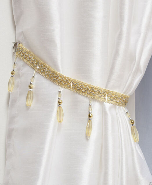 Yellow Crystal Beaded Metallic Modern Lightweight Tie Back Single