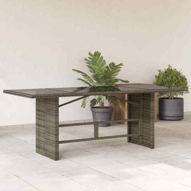 Garden Table With Glass Top Grey 190x80x74 Cm Poly Rattan Vidaxl