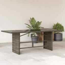 Garden Table With Glass Top Grey 190x80x74 Cm Poly Rattan Vidaxl