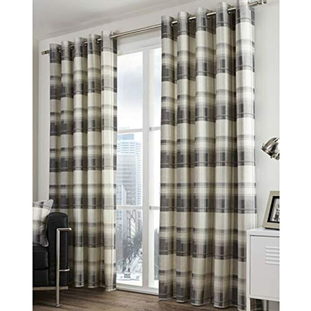 "Fusion - Balmoral Check - 100% Cotton Eyelet Curtains, 66"" Widthx72"""