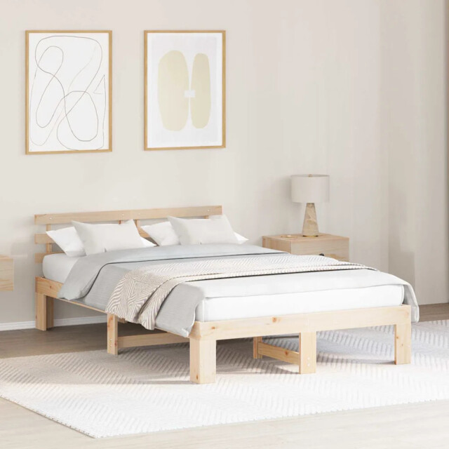 Bed Frame With Headboard Cream 140 X 190 Cm Solid Pine Wood Vidaxl