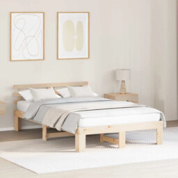Bed Frame With Headboard Cream 140 X 190 Cm Solid Pine Wood Vidaxl