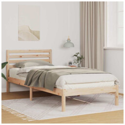 Bed Frame Solid Pine Wood Natural 100x220cm Platform Slatted Headboard