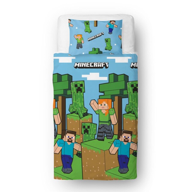 Minecraft Official Single Duvet Cover Set, Epic Design - Blue Single,