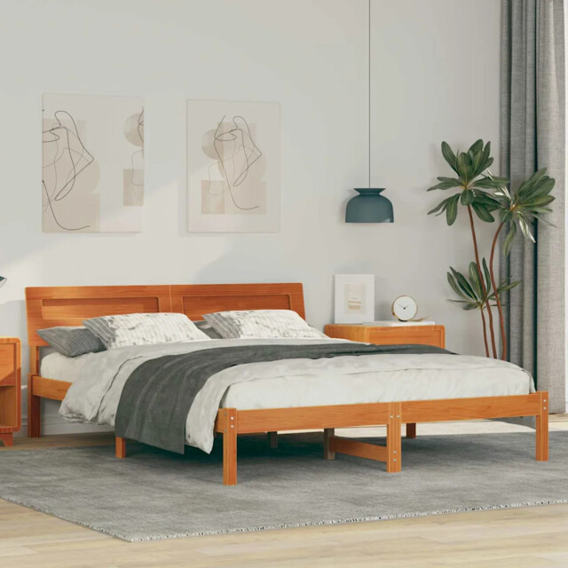 Bed Frame With Headboard Wax Brown 160 X 200 Cm Solid Pine Wood Vidaxl