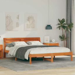 Bed Frame With Headboard Wax Brown 160 X 200 Cm Solid Pine Wood Vidaxl