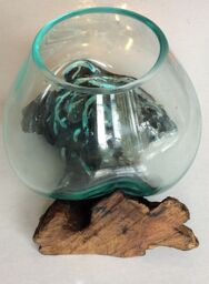 Glass Vase Candle Holder Ornament - Terrarium Glass On Teak Root Base