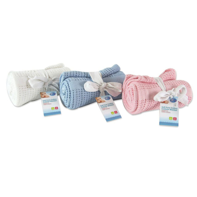 Baby Pram Blanket Soft 100% Pure Cotton Cellular Cosy 70x90cm Machine