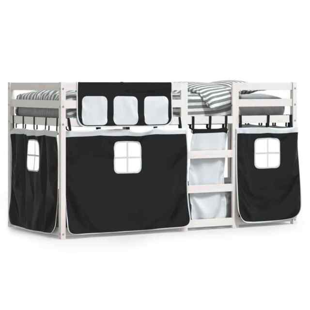 Bunk Bed With Curtains White & Black 80x200 Cm Solid Wood Pine Vidaxl