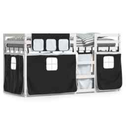 Bunk Bed With Curtains White & Black 80x200 Cm Solid Wood Pine Vidaxl