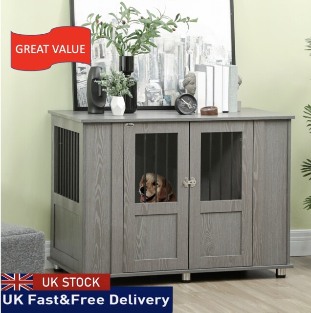 Dog Crate Kennel Cage For Extra Large Dog, Indoor End Table, Grey