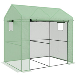 Greenhouse 2-room 200x140x200cm Green Pe Cover Steel Frame Roll-up