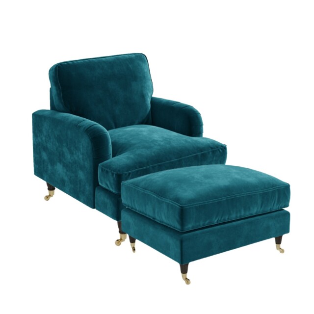 Teal Velvet Armchair And Footstool - Payton Bun/pay001/85929