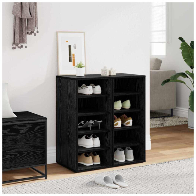 Shoe Cabinet Black Oak 32x35x70 Cm Engineered Wood 2-door Slim Storage