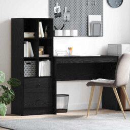 Desk With Highboard 145.5x40x127cm Black Oak Engineered Wood 2 Drawers