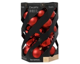 Shatterproof Mixed 30 Christmas Baubles - Red - Various Sizes