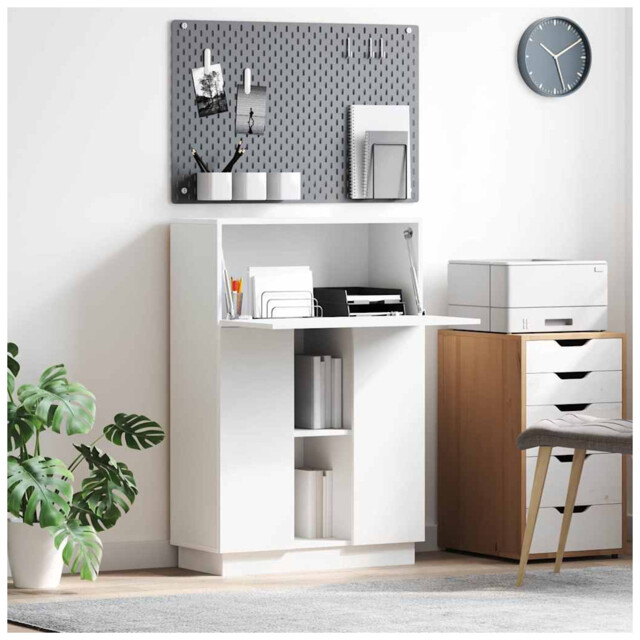 Writing Desk White Engineered Wood 71.5x31.5x106.5cm Compact Slim