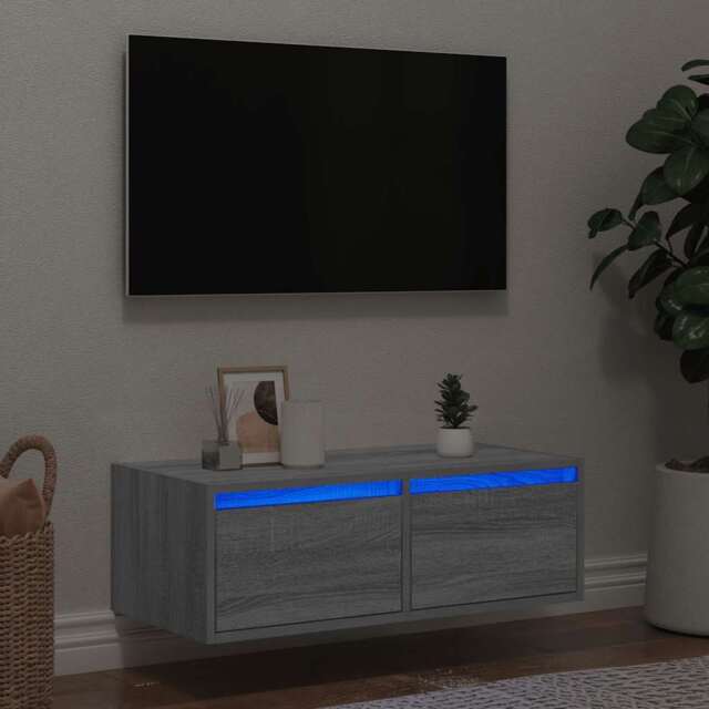 Tv Cabinet With Led Lights Grey Sonoma 75x35.5x25 Cm Vidaxl