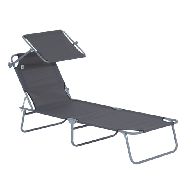 Folding Sun Lounger Recliner Chair Adjustable With Sunshade Garden