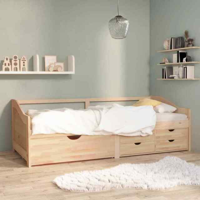 3-seater Day Bed With Drawers Solid Pinewood 90x200 Cm Vidaxl
