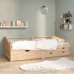 3-seater Day Bed With Drawers Solid Pinewood 90x200 Cm Vidaxl