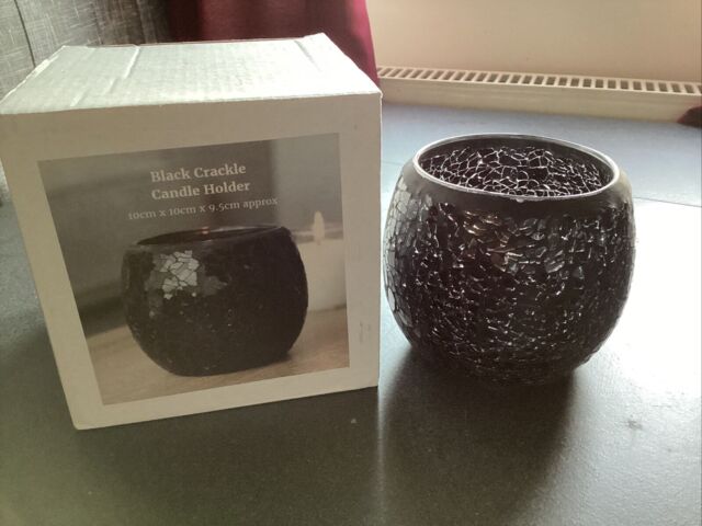 Black Cackle Candle Holder 10cm Mosaic Glass In Box Ch_66030