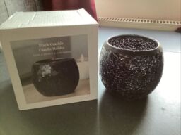 Black Cackle Candle Holder 10cm Mosaic Glass In Box Ch_66030