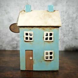 Village Pottery Blue House Ceramic Tealight Holder Tea Light Candle