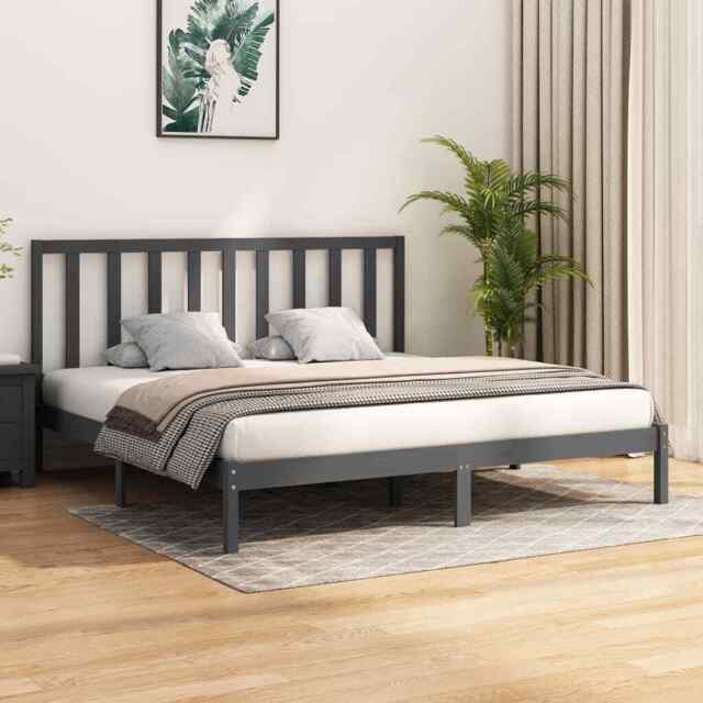 Bed Frame Grey Solid Wood Pine 200x200 Cm Vidaxl