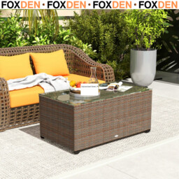 Outdoor Coffee Table Glass Top Pe Rattan Galvanised Steel Side Table -