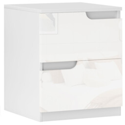 Modern Bedside Table 2 Drawer Nightstand High Gloss White Storage