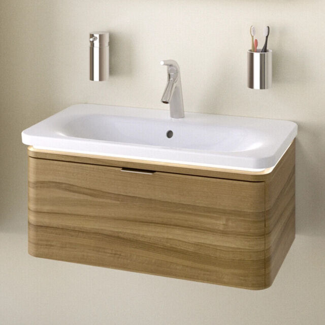 Vitra Nest Trendy Vanity Unit Natural Grey Wood Basin Led Light 60cm