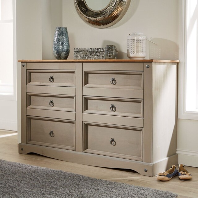 Chest Of Drawers Pine 6 Drawer Solid Pine Mexican Wooden Sideboard