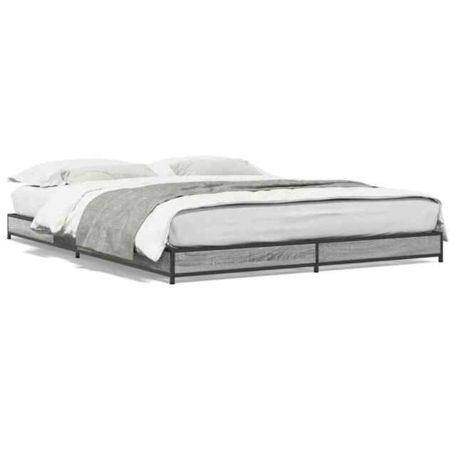 Bed Frame Grey Sonoma 120x200 Cm Engineered Wood And Metal Vidaxl