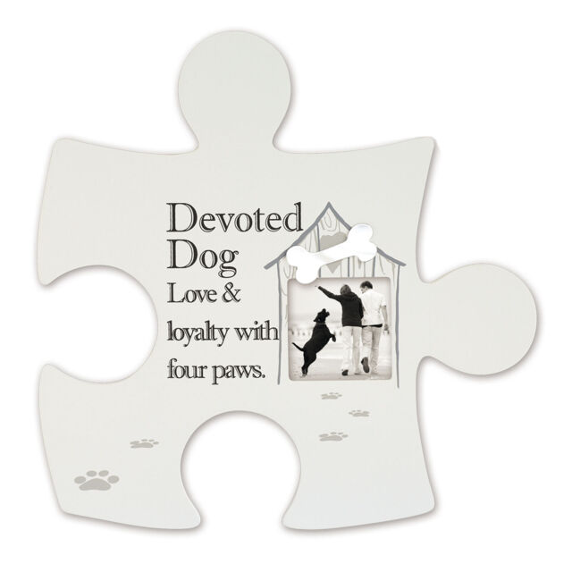 Jigsaw Piece Wall Art White Plaque / Photo Frame - Devoted Dog