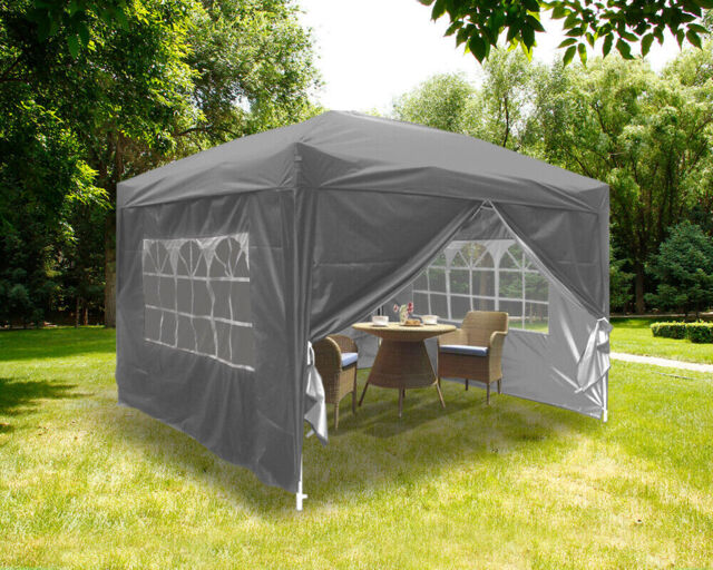 Pop Up Gazebo Outdoor Marquee Tent With Carry Bag 4 Leg Weights Grey