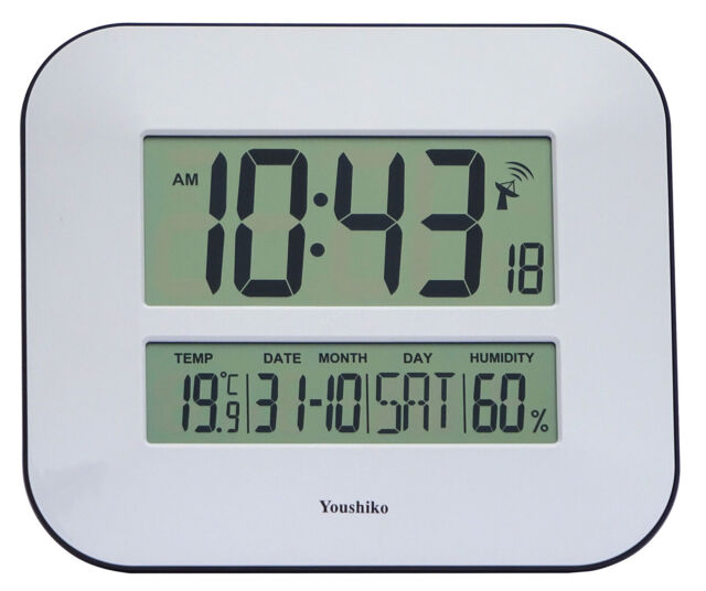 Radio Controlled Wall Clock With Temperature And Humidity Display