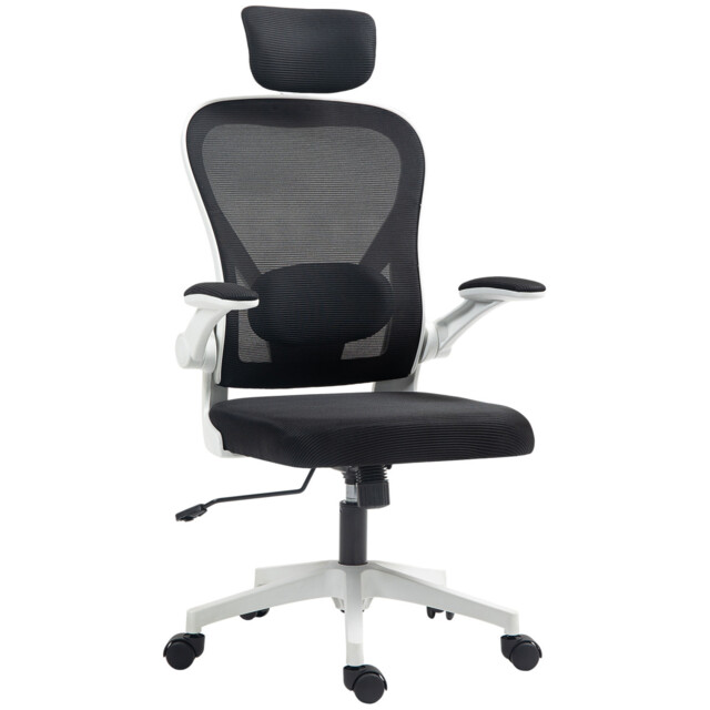 Office Chair Black Mesh Ergonomic W/ Headrest Lumbar 58x63x125cm Flip