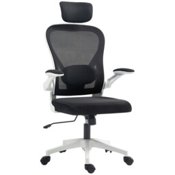 Office Chair Black Mesh Ergonomic W/ Headrest Lumbar 58x63x125cm Flip