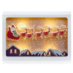 Christmas Santa Reindeer Sleigh Paper Diorama Scene Led Lit Up 30x21m