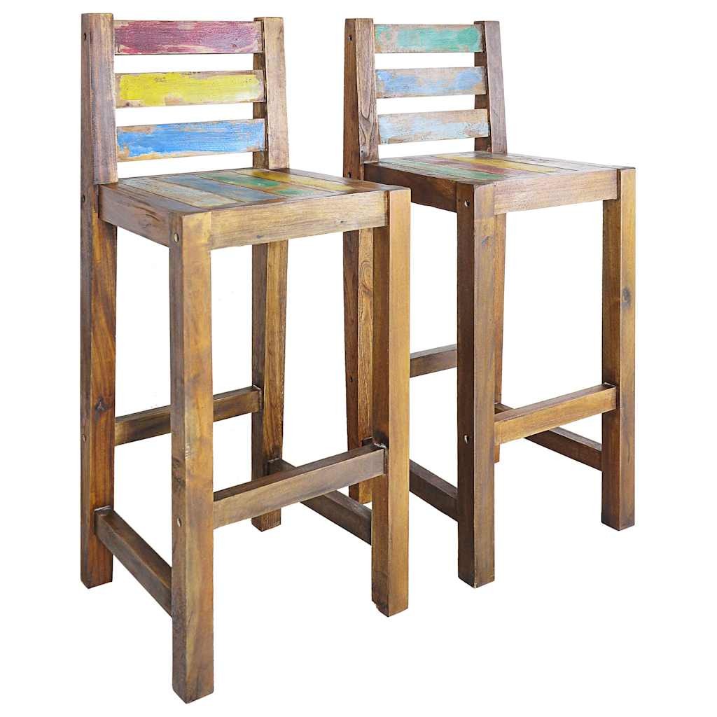 2x Solid Reclaimed Boat Wood Bar Stools 40x40x106cm Kitchen Chair