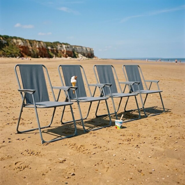 Folding Metal Beach Chairs - Grey - Pack Of 4
