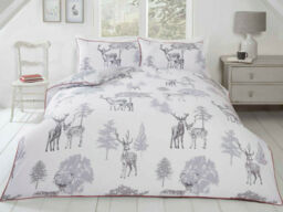 Grey Sherwood Forest Animals Stag & Deer Pipe Trim Duvet Quilt Cover