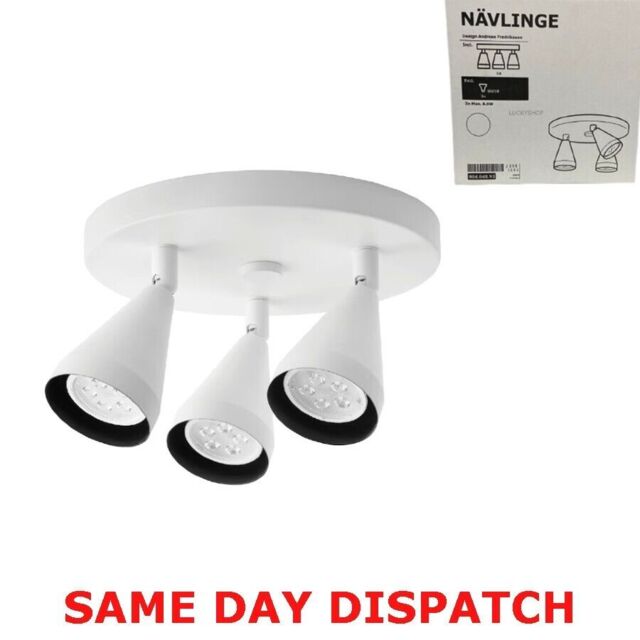 Ikea Navlinge Ceiling Spotlight White 3 Lights No Bulbs Included