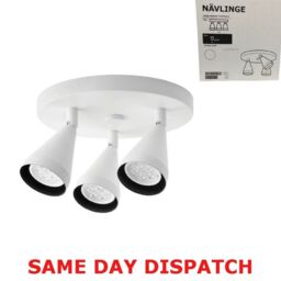 Ikea Navlinge Ceiling Spotlight White 3 Lights No Bulbs Included