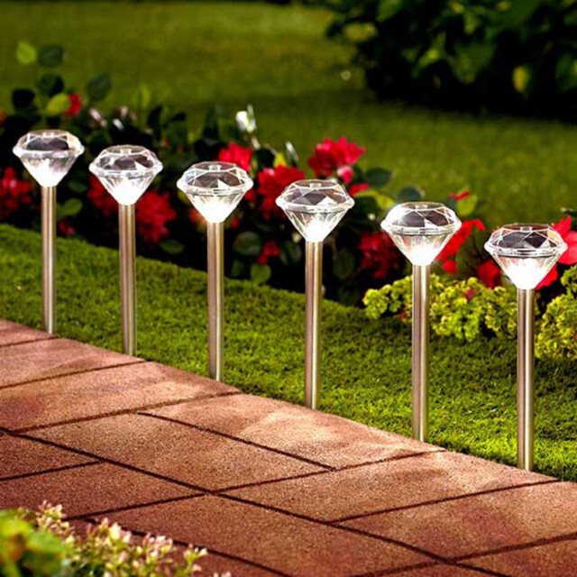 10 X Solar Diamond White Led Stake Lights Garden Border Lanterns